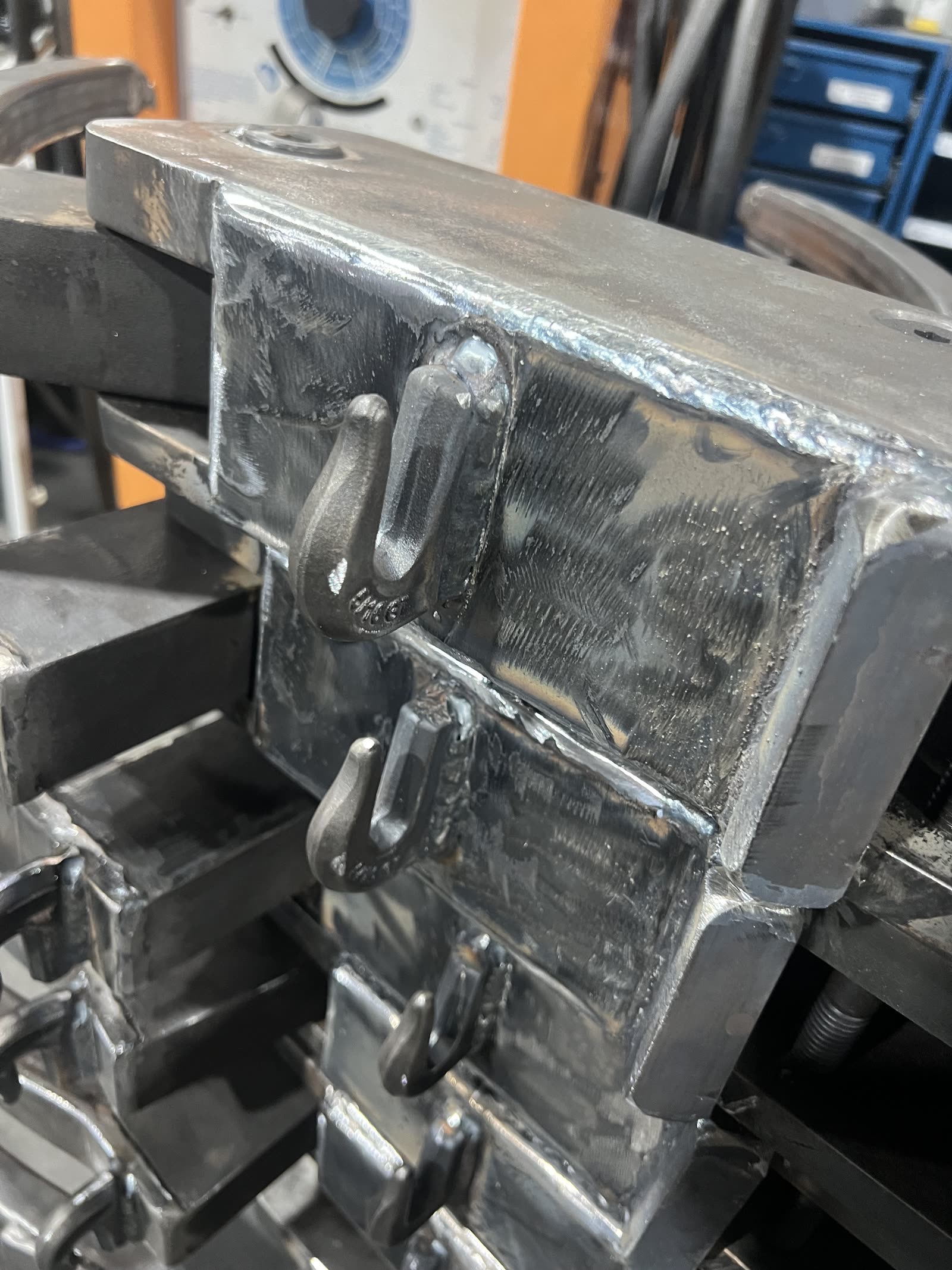 Close-up of welded steel plate on an Autowlift frame